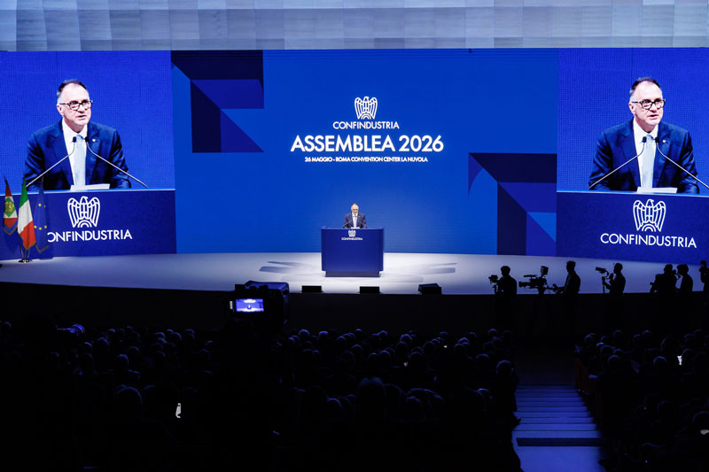 Il presidente Emanuele Orsini durante l’assemblea di Confindustria al Convention Center La Nuvola, Roma, Martedì 26 Maggio 2026 (Foto Roberto Monaldo / LaPresse)
