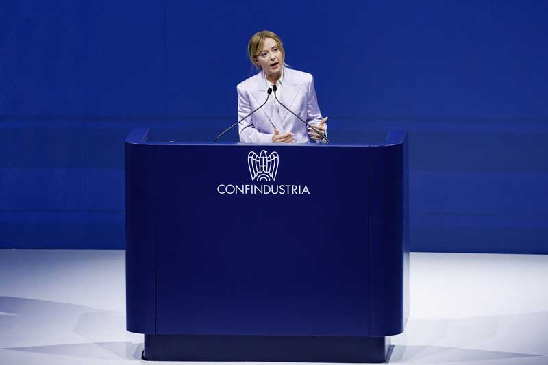 La presidente del Consiglio Giorgia Meloni durante l’assemblea di Confindustria al Convention Center La Nuvola, Roma, Martedì 26 Maggio 2026 (Foto Roberto Monaldo / LaPresse)